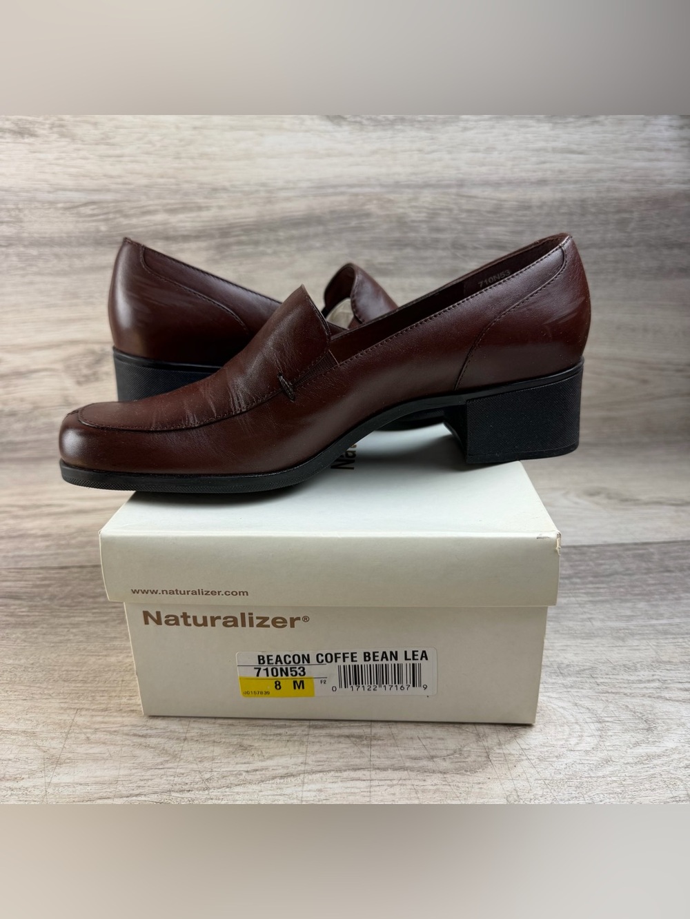 Naturalizer Beacon Women's Brown Leather Block Heel Loafer Shoes Sz 8 M Box